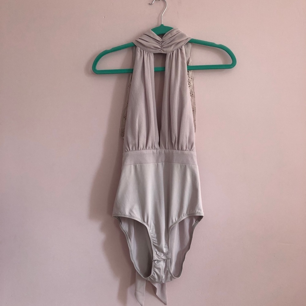 COPY - Lilac Bodysuit Tie Back High Neck Cut Out